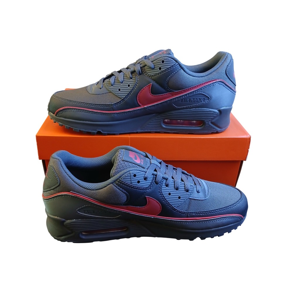 Nike Air Max 90 PRM Mens 11.5 Iron Grey University Red Sneakers HV4517-001 NEW